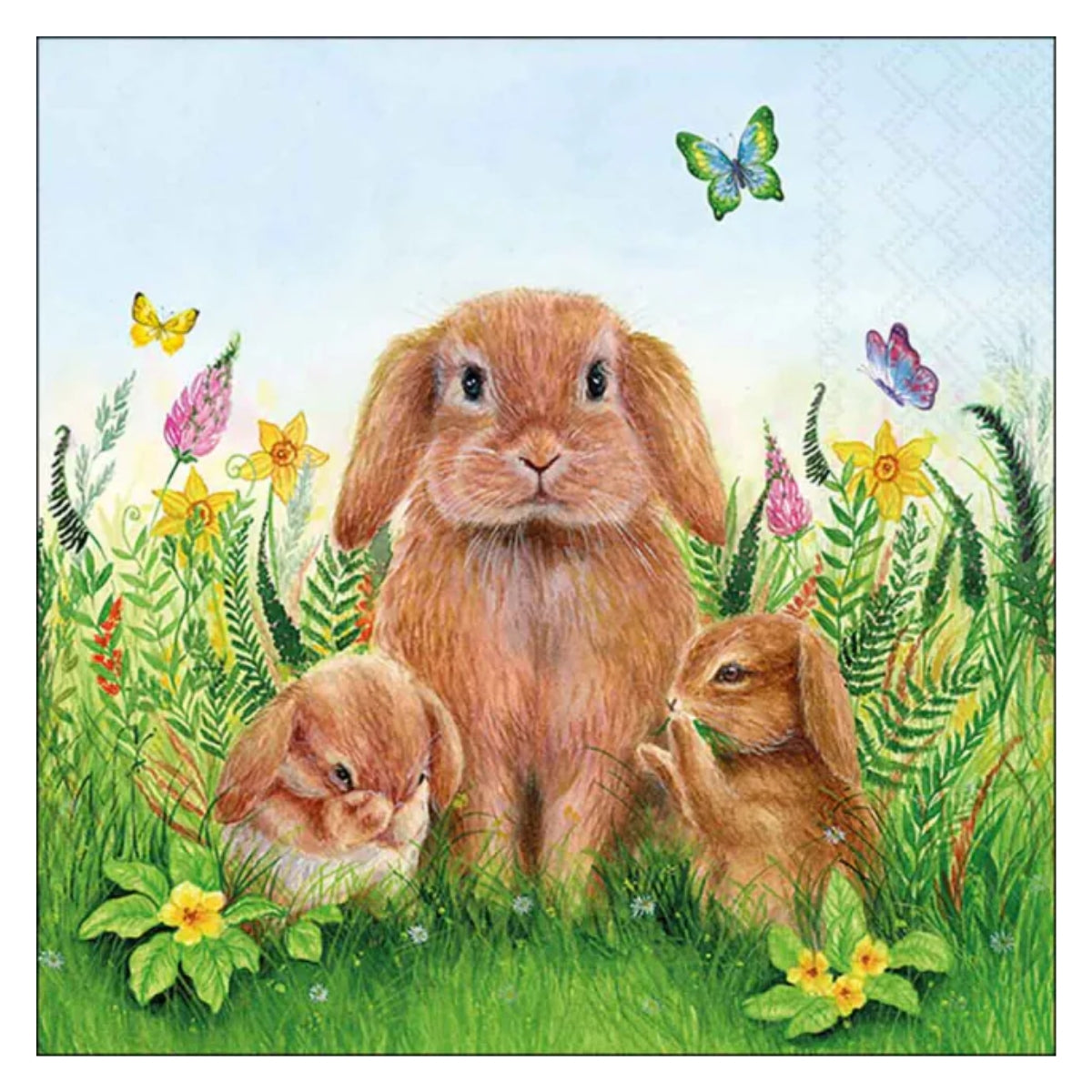 Guardanapo para Decoupage Ambiente 33x33cm com 02 Unidades - Família de Coelhos