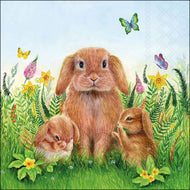 Guardanapo para Decoupage Ambiente 33x33cm com 20 Unidades - Família de Coelhos Páscoa