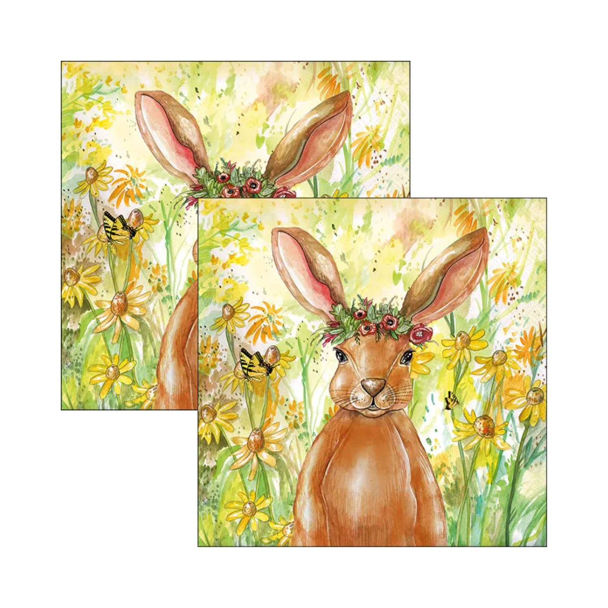 Guardanapo para Decoupage Ambiente 33x33cm com 02 Unidades - Coelhinho de Flores