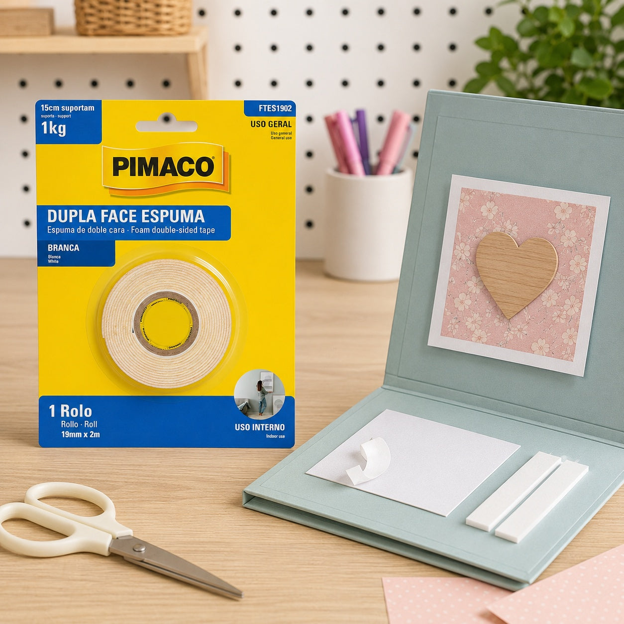 Fita Dupla Face Espuma Branca 19mm X 2m para Fixação em Superfícies Irregulares - Pimaco