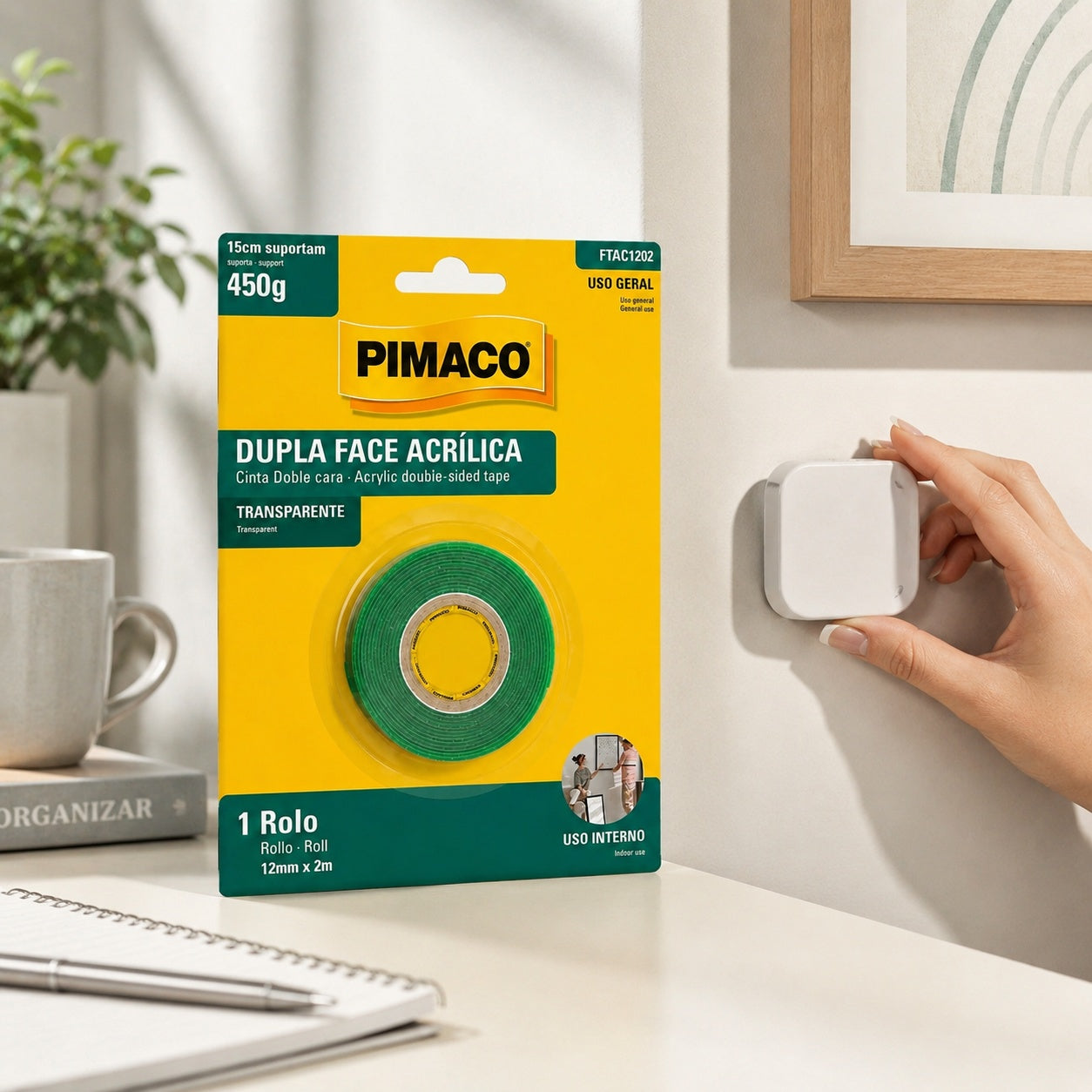 Fita Dupla Face Acrílica Transparente 12mm X 2m para Fixação de Quadros e Decoração - Pimaco