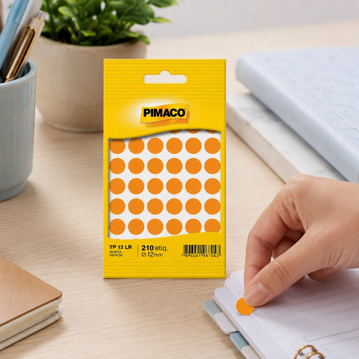 Etiqueta Adesiva Redonda Laranja Ø12mm com 210 Unidades para Identificação e Organização - Pimaco