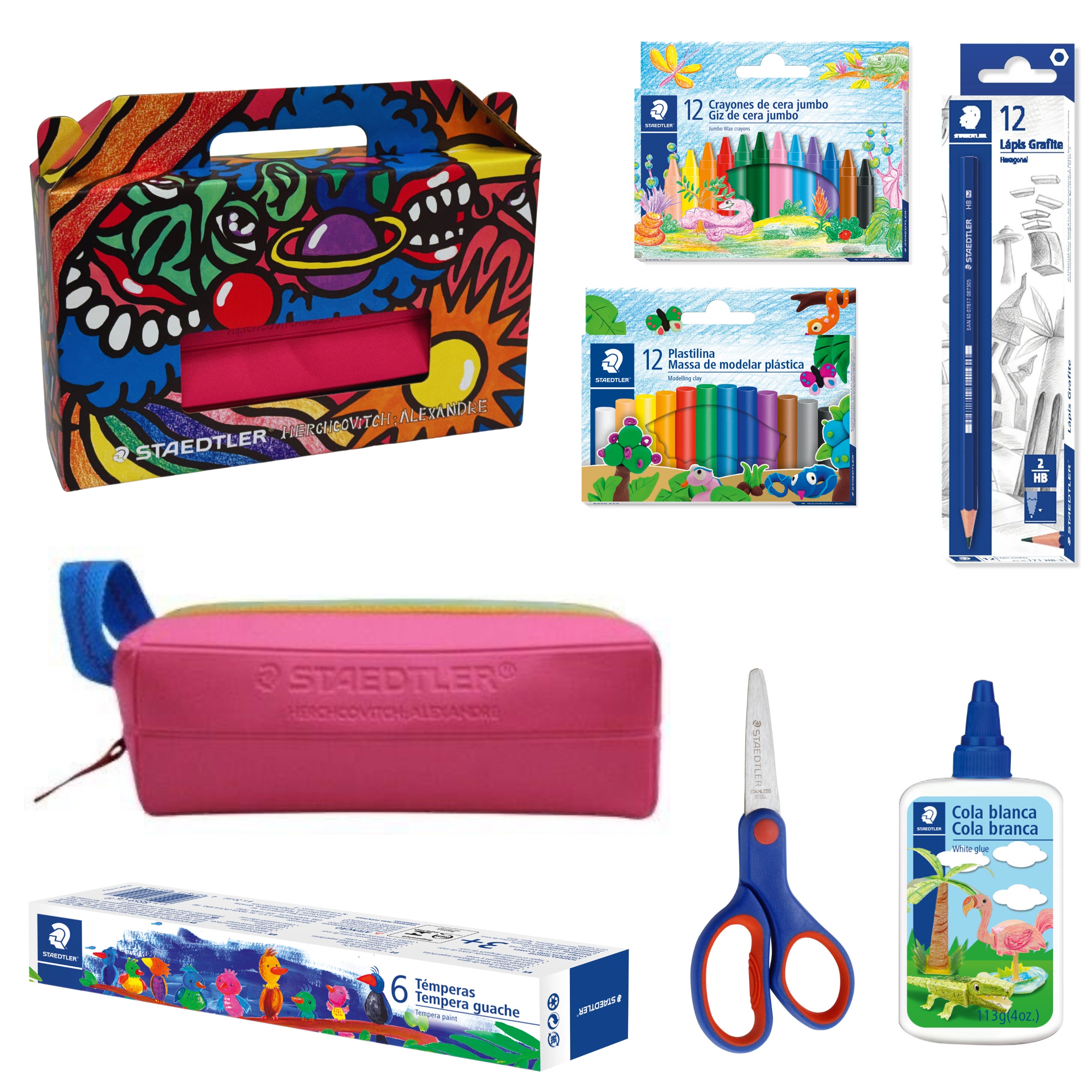 Kit Escolar 02 Estojo Retangular Rosa Alexandre Herchcovitch - Staedtler - 5 Itens