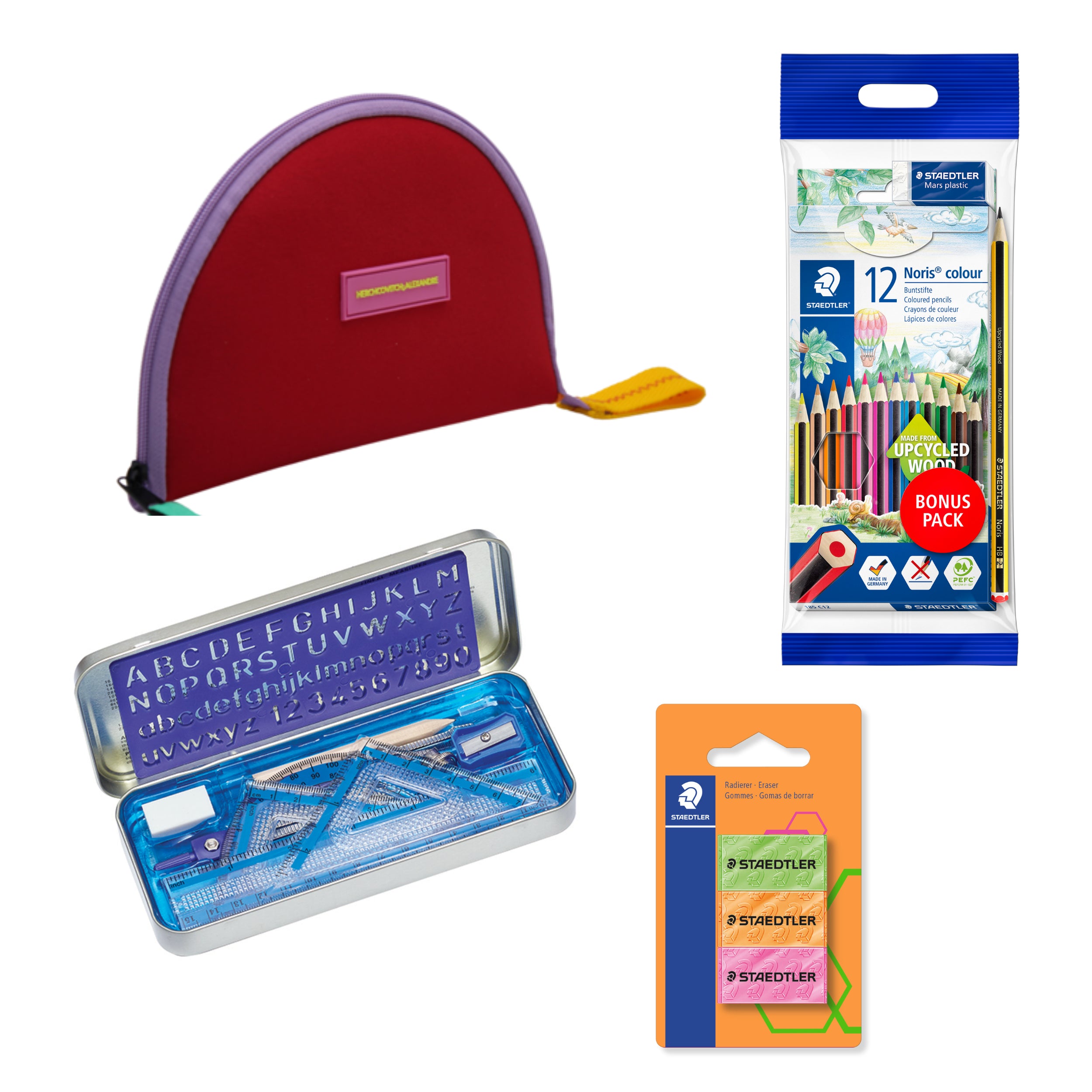 Kit Escolar 01 Estojo Redondo Vermelho Alexandre Herchcovitch - Staedtler - 4 Itens