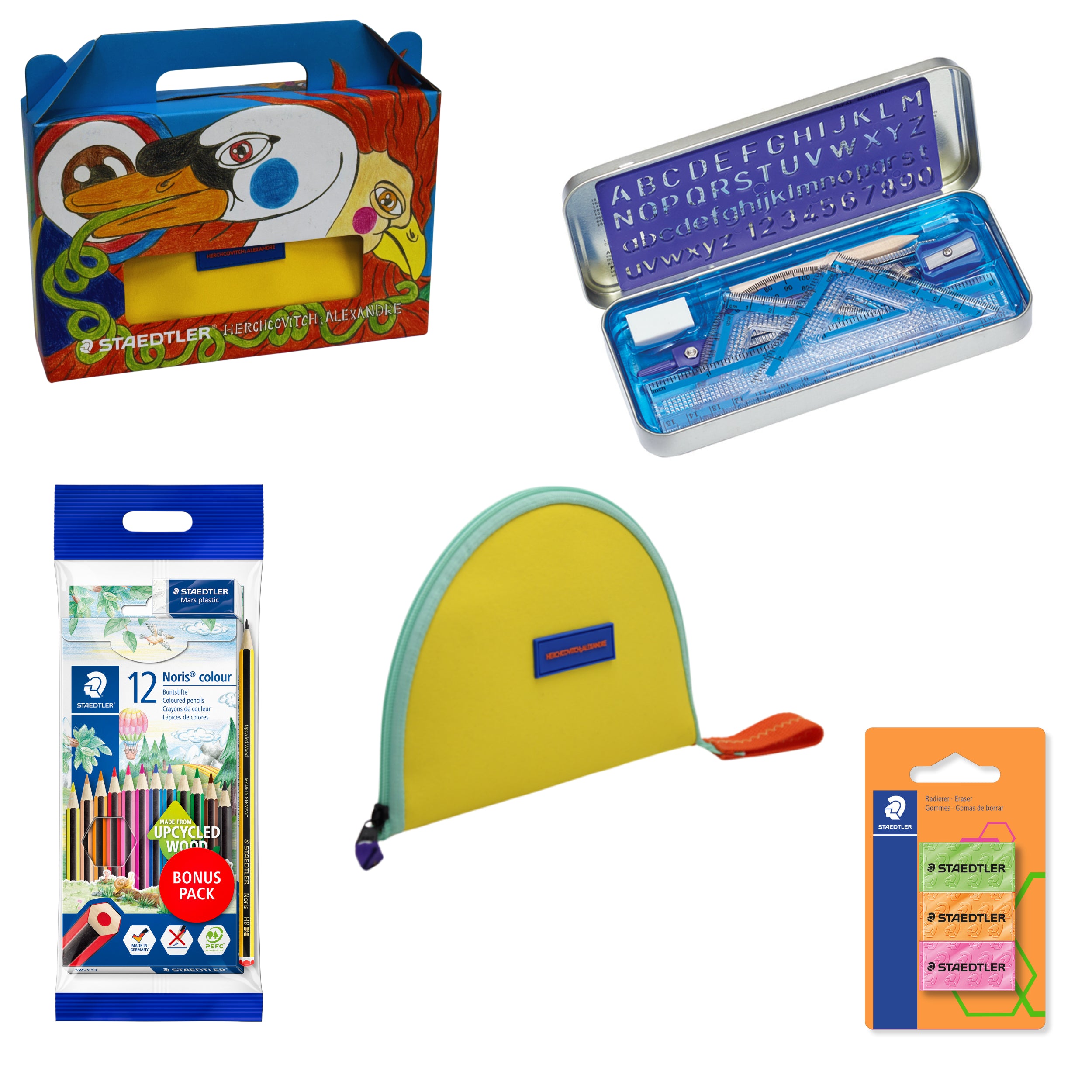 Kit Escolar 01 Estojo Redondo Amarelo Alexandre Herchcovitch - Staedtler - 4 Itens