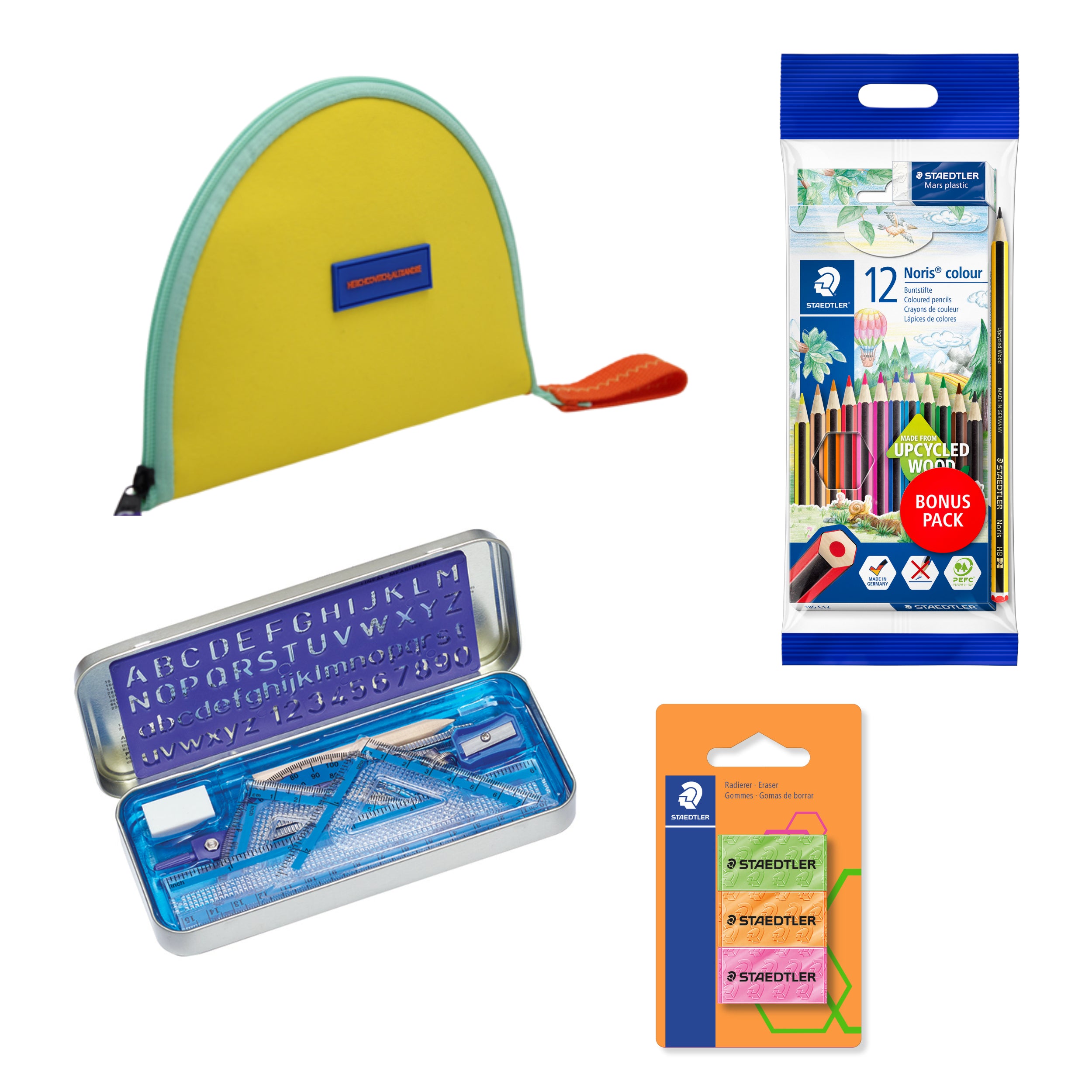 Kit Escolar 01 Estojo Redondo Amarelo Alexandre Herchcovitch - Staedtler - 4 Itens