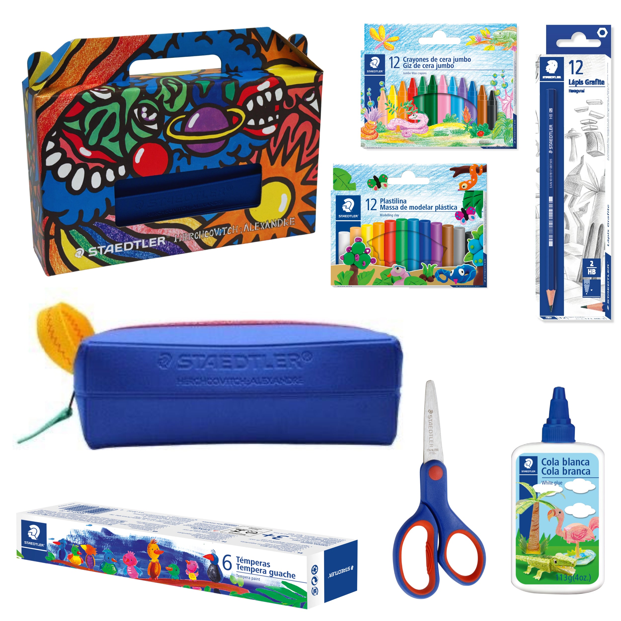 Kit Escolar 02 Estojo Retangular Azul Alexandre Herchcovitch - Staedtler - 7 Itens