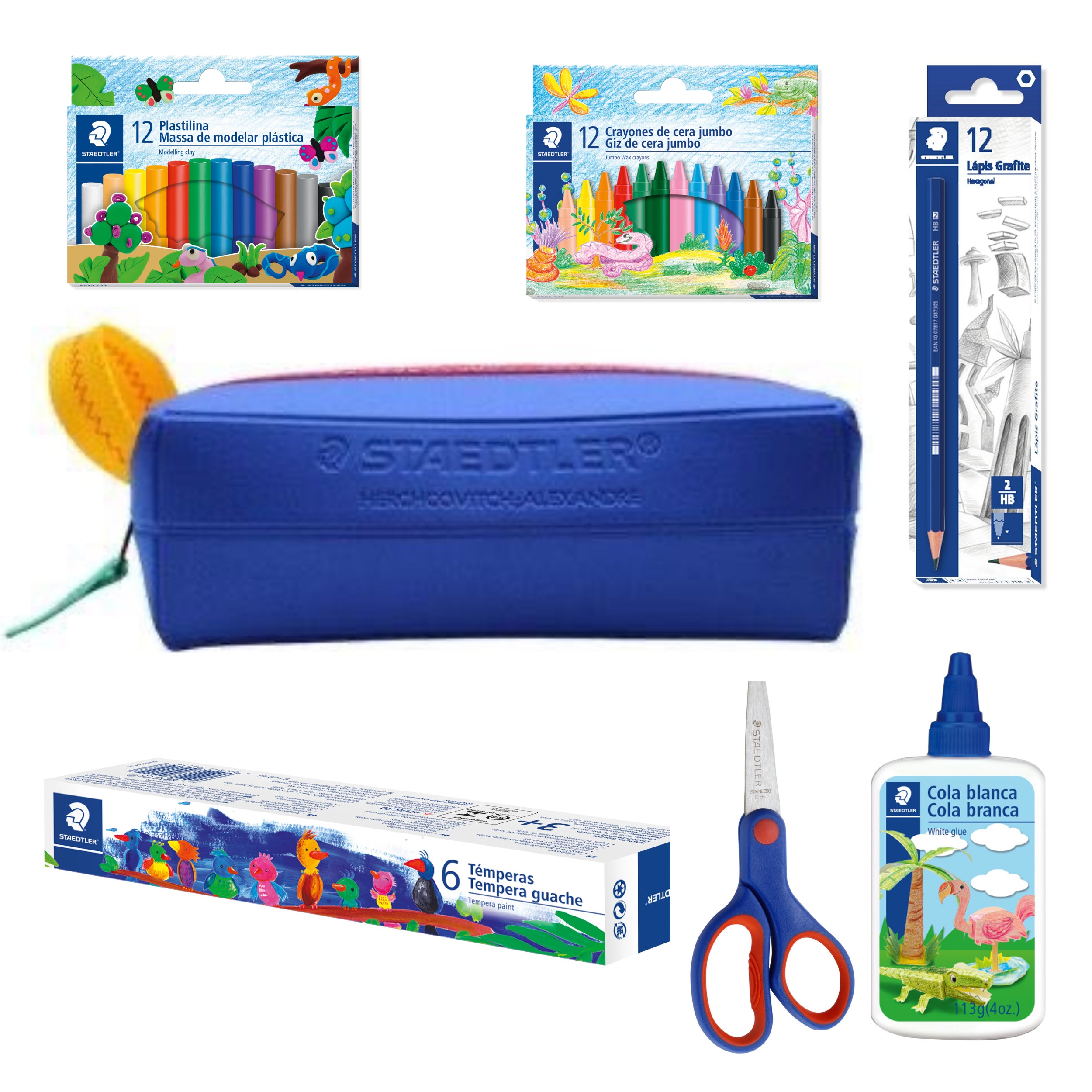 Kit Escolar 02 Estojo Retangular Azul Alexandre Herchcovitch - Staedtler - 7 Itens