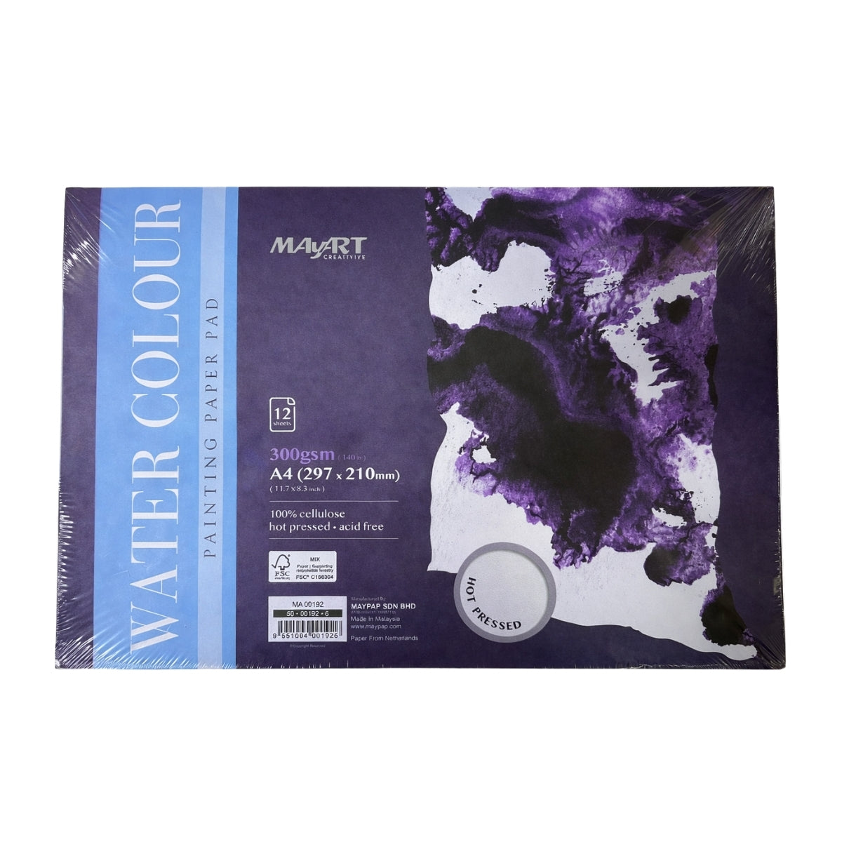 Bloco de Papel Aquarela Mayart 300g A4 29,7x21cm 12 Folhas 100% Cellulose 