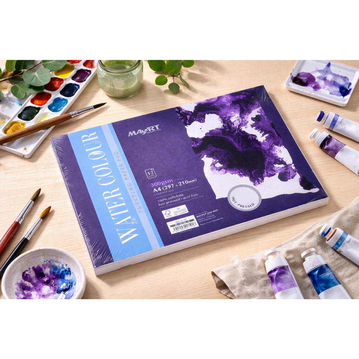 Bloco de Papel Aquarela Mayart 300g A4 29,7x21cm 12 Folhas 100% Cellulose 
