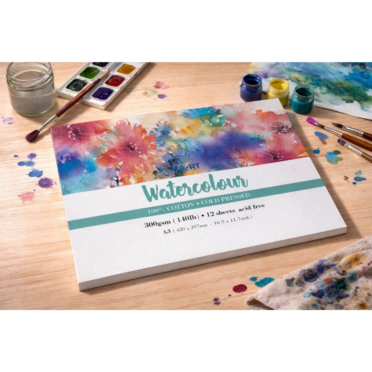 Bloco de Papel Aquarela Mayart 300g A3 42x29,7cm 12 Folhas 100% Algodao