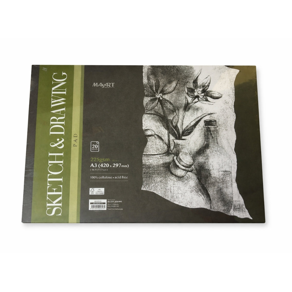Bloco de Papel Sketch e Drawing Mayart 225g A3 42x29,7cm 20 Folhas 