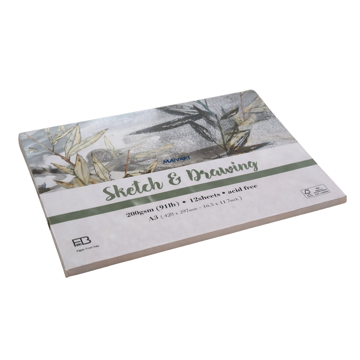 Bloco de Papel Sketch e Drawing Mayart 200g A3 42x29,7cm 12 Folhas 
