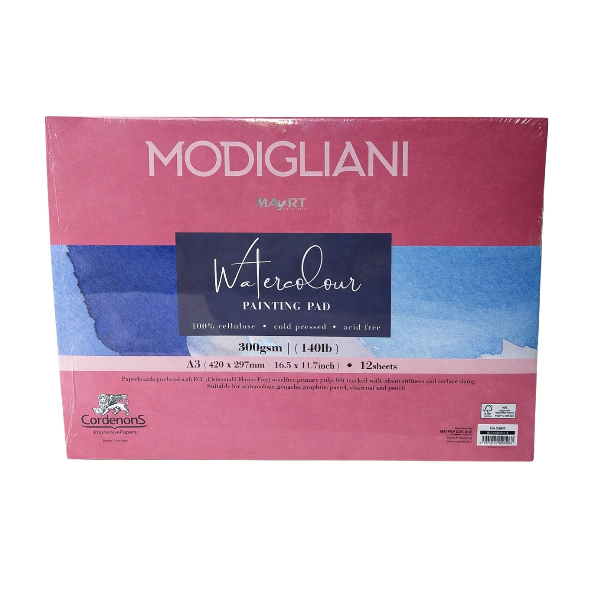 Bloco de Papel Aquarela Mayart 300g A3 42x29,7cm 12 Folhas 100% Cellulose Modigliani