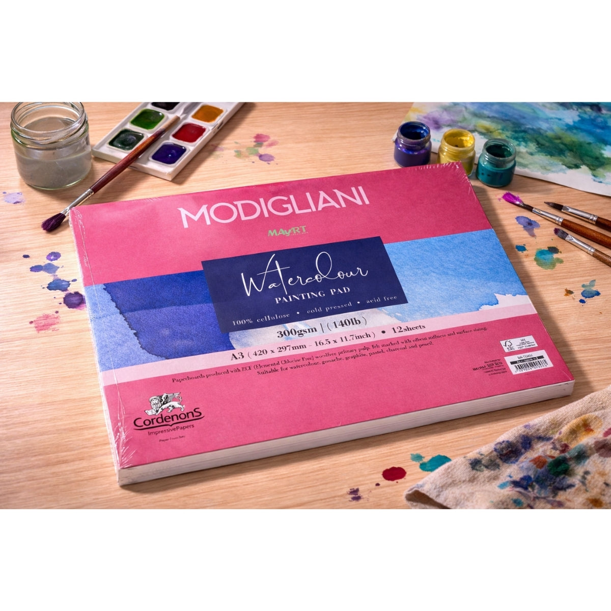 Bloco de Papel Aquarela Mayart 300g A3 42x29,7cm 12 Folhas 100% Cellulose Modigliani