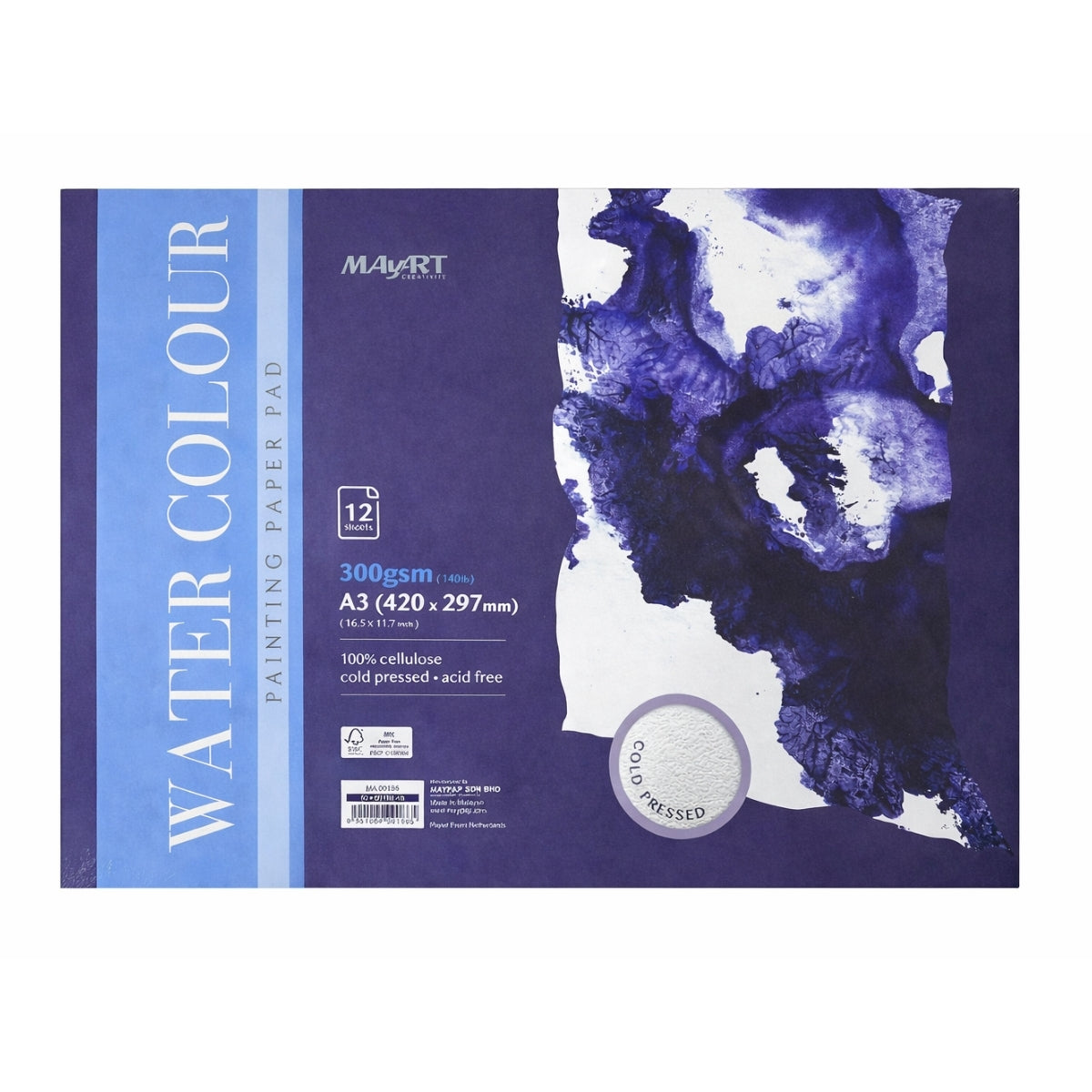 Bloco de Papel Aquarela Mayart 300g A3 29,7x42cm 12 Folhas 100% Cellulose