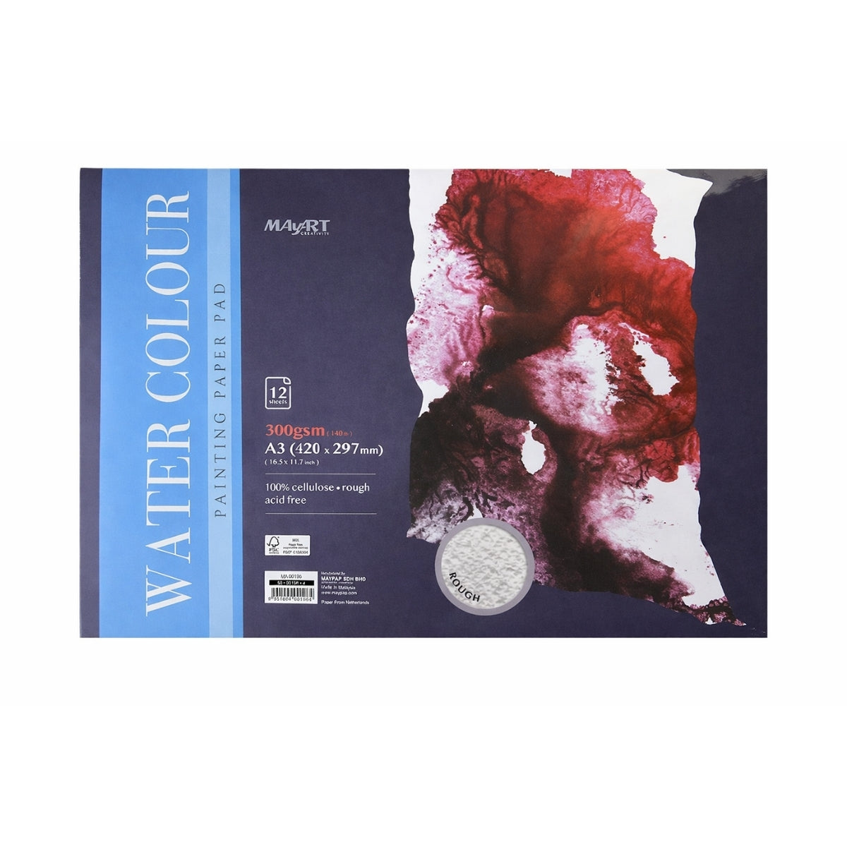 Bloco de Papel Aquarela Mayart 300g A3 29,7x42cm 12 Folhas 100% Cellulose 
