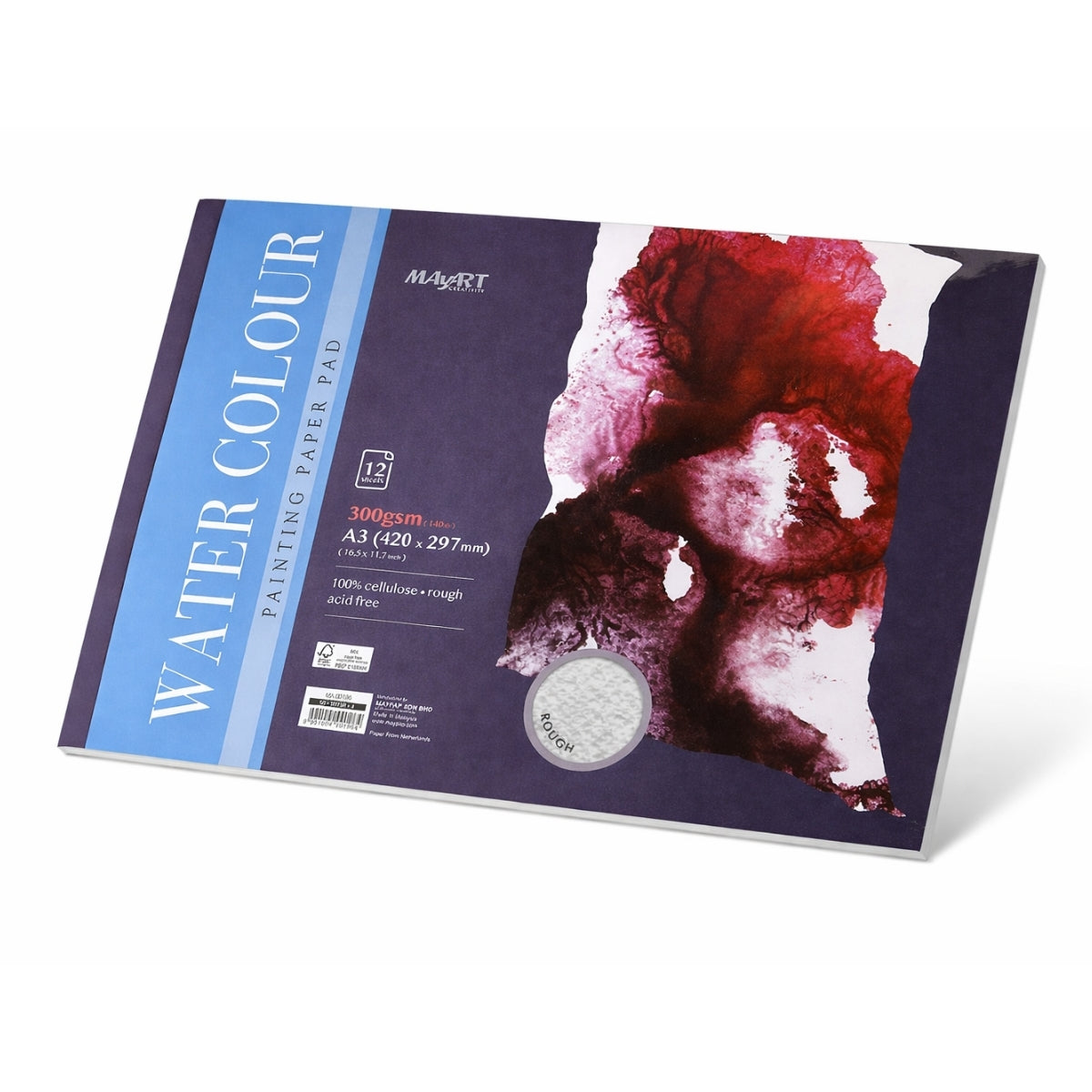 Bloco de Papel Aquarela Mayart 300g A3 29,7x42cm 12 Folhas 100% Cellulose 