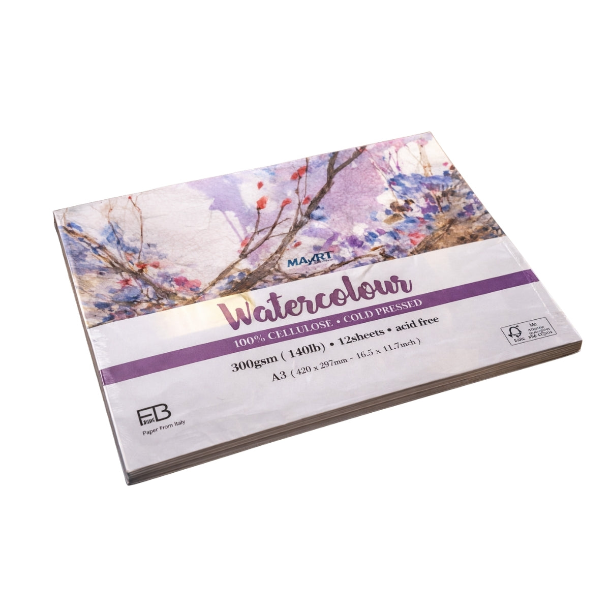 Bloco de Papel Aquarela Mayart 300g A3 29,7x42cm 12 Folhas 100% Cellulose Premium