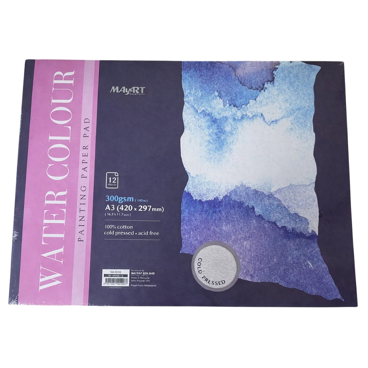 Bloco de Papel Aquarela Mayart 300g A3 29,7x42cm 12 Folhas 100% Algodão 