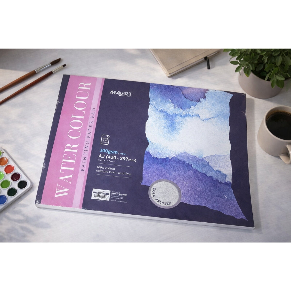 Bloco de Papel Aquarela Mayart 300g A3 29,7x42cm 12 Folhas 100% Algodão 