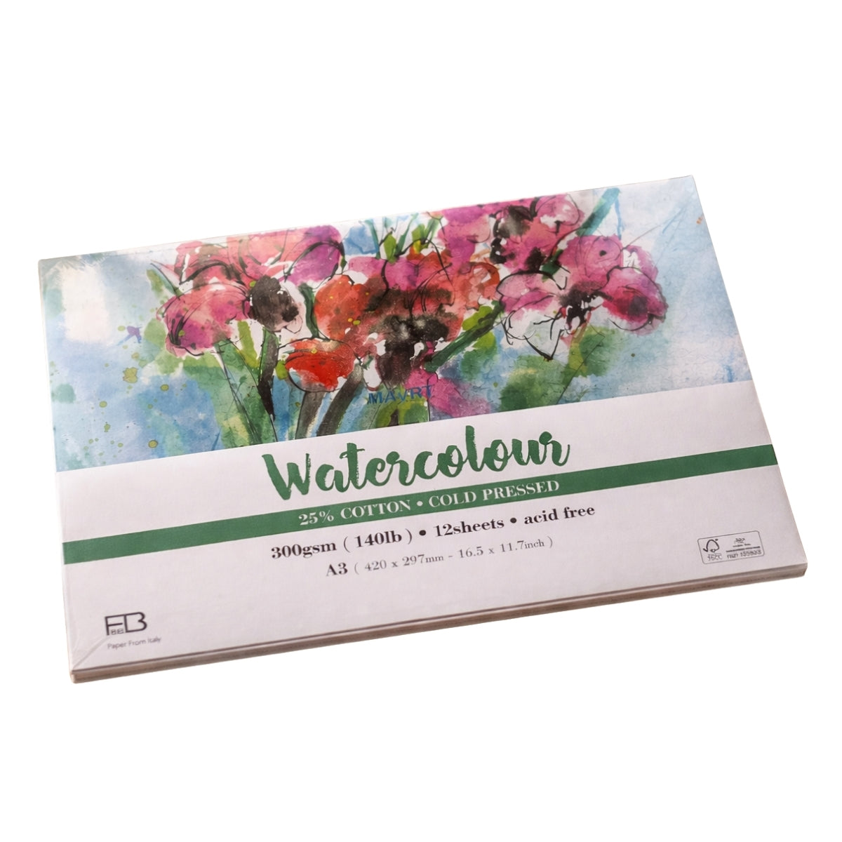 Bloco de Papel Aquarela Mayart 300g A3 42x29,7cm 12 Folhas 25% Algodao 75% Cellulose