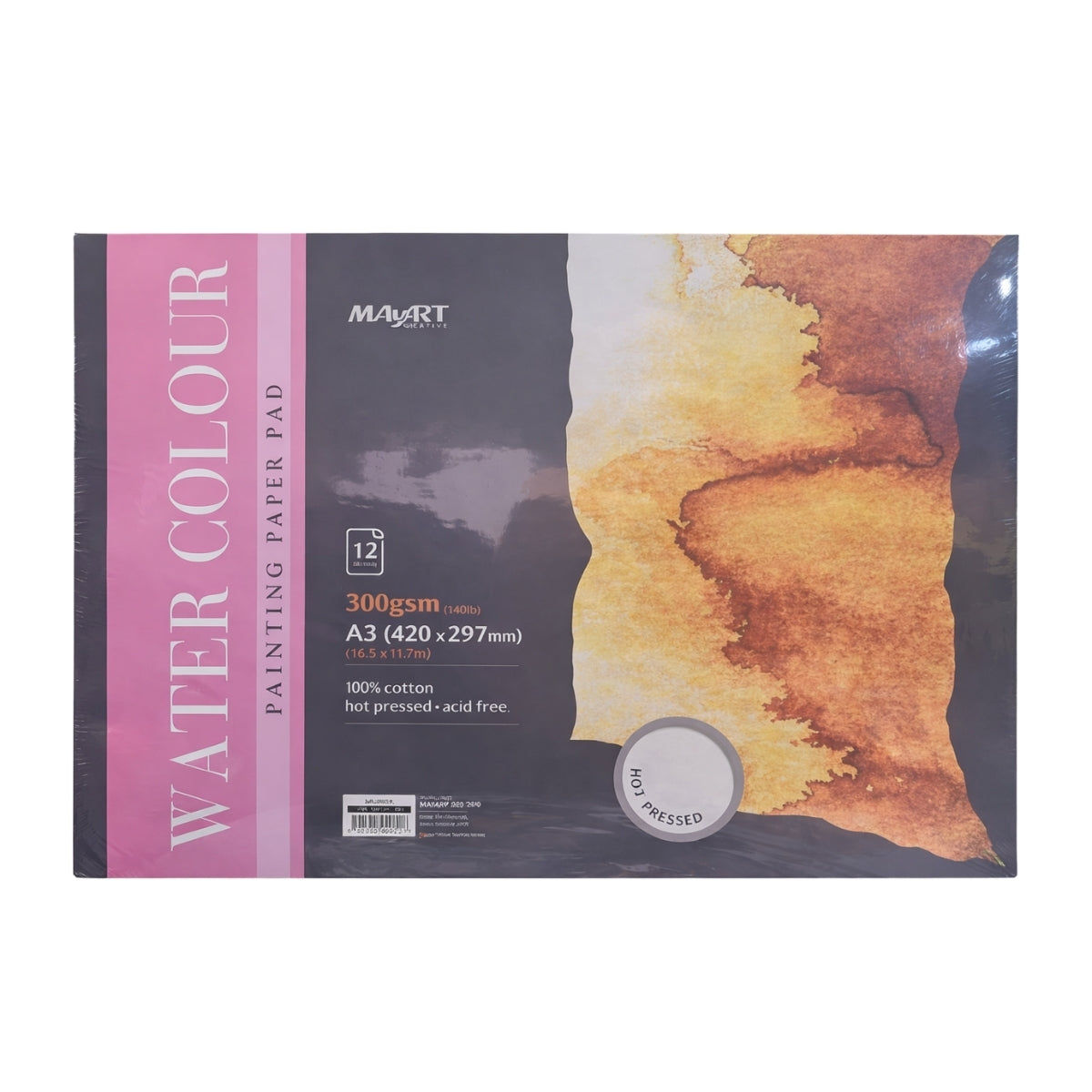 Bloco de Papel Aquarela Mayart 300g A3 42x29,7cm 12 Folhas 100% Algodao 