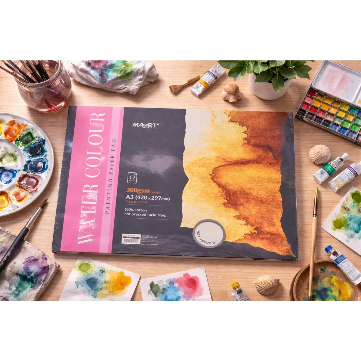 Bloco de Papel Aquarela Mayart 300g A3 42x29,7cm 12 Folhas 100% Algodao 