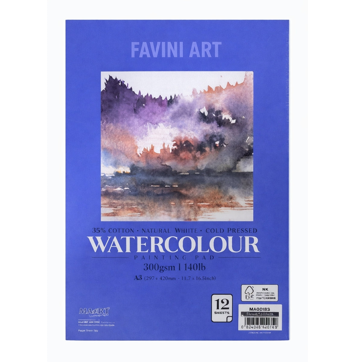 Bloco de Papel Aquarela Mayart 300g A3 42x29,7cm 12 Folhas 35% Algodao 65% Cellulose