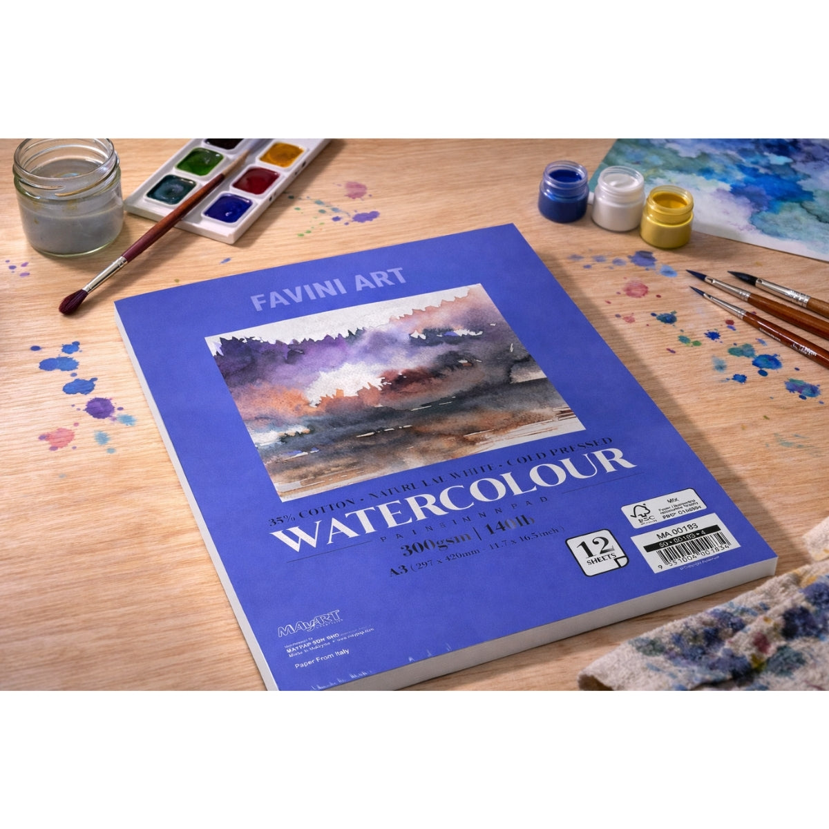 Bloco de Papel Aquarela Mayart 300g A3 42x29,7cm 12 Folhas 35% Algodao 65% Cellulose
