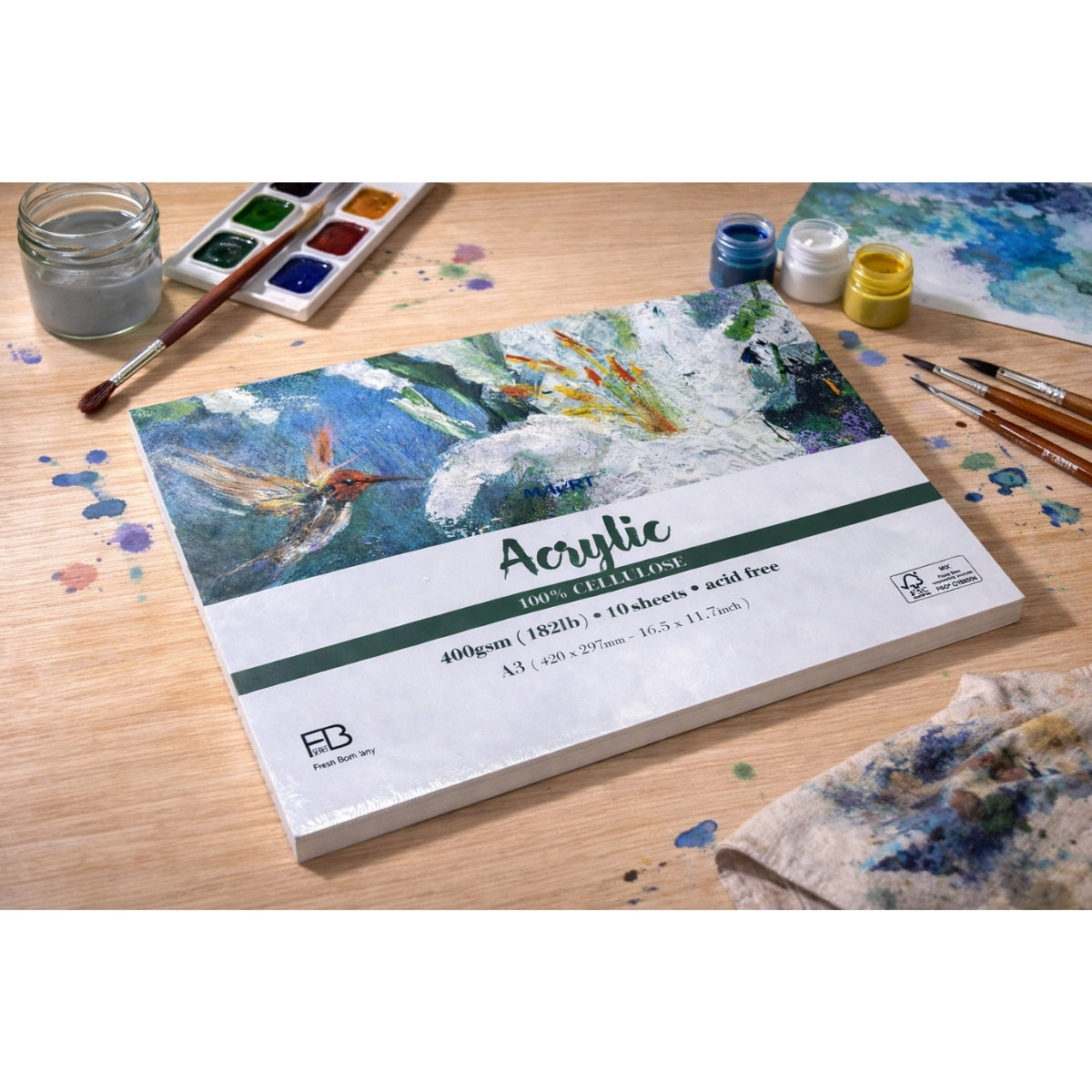 Bloco de Papel Acrilico Mayart 400g A3 42x29,7cm 10 Folhas 100% Cellulose 