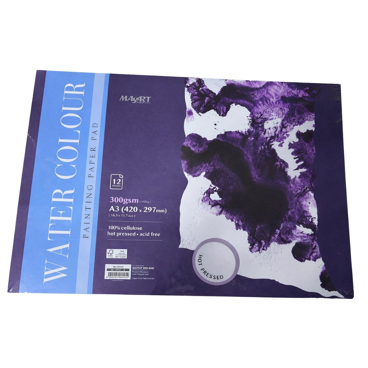 Bloco de Papel Aquarela Mayart 300g A3 42x29,7cm 12 Folhas 100% Cellulose 