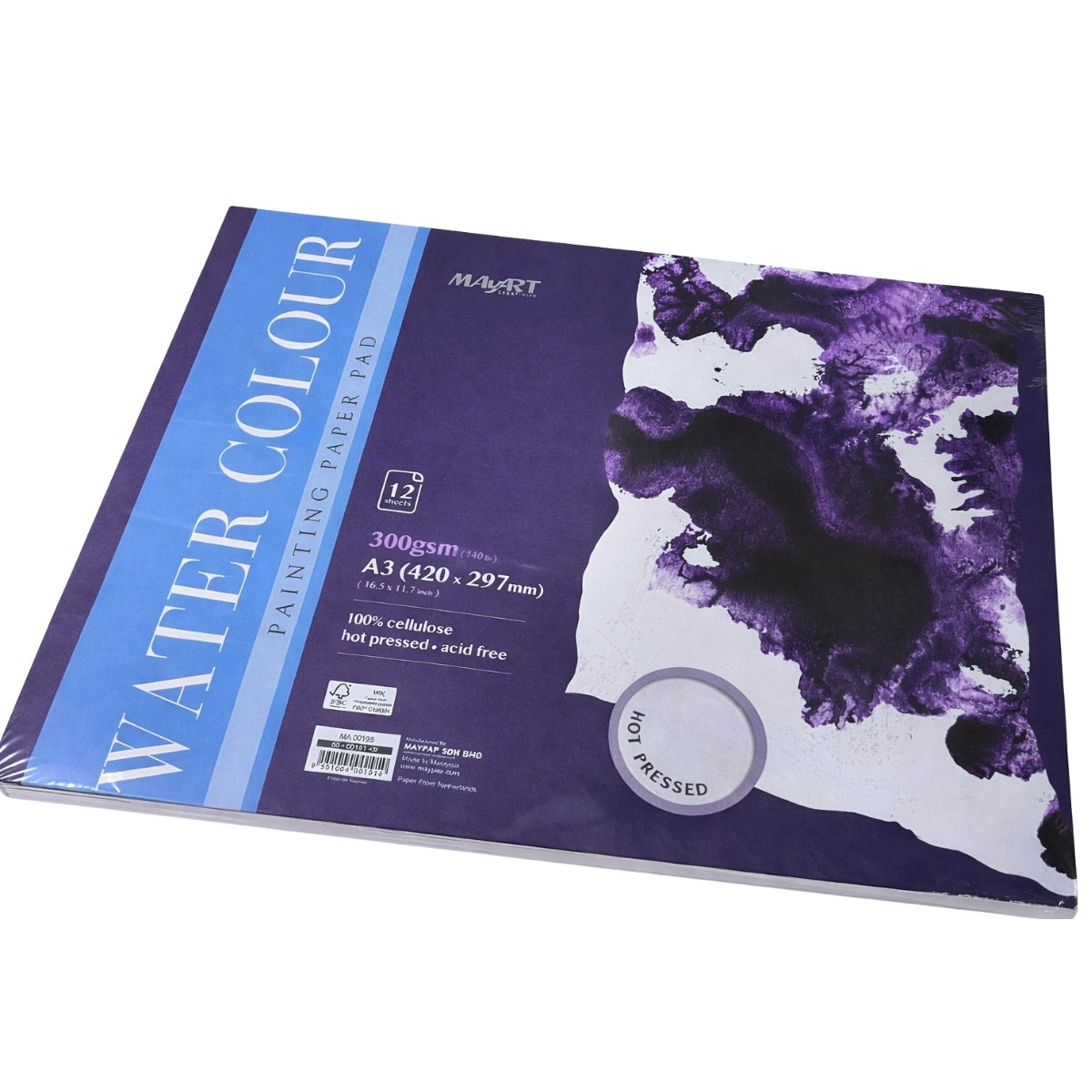 Bloco de Papel Aquarela Mayart 300g A3 42x29,7cm 12 Folhas 100% Cellulose 
