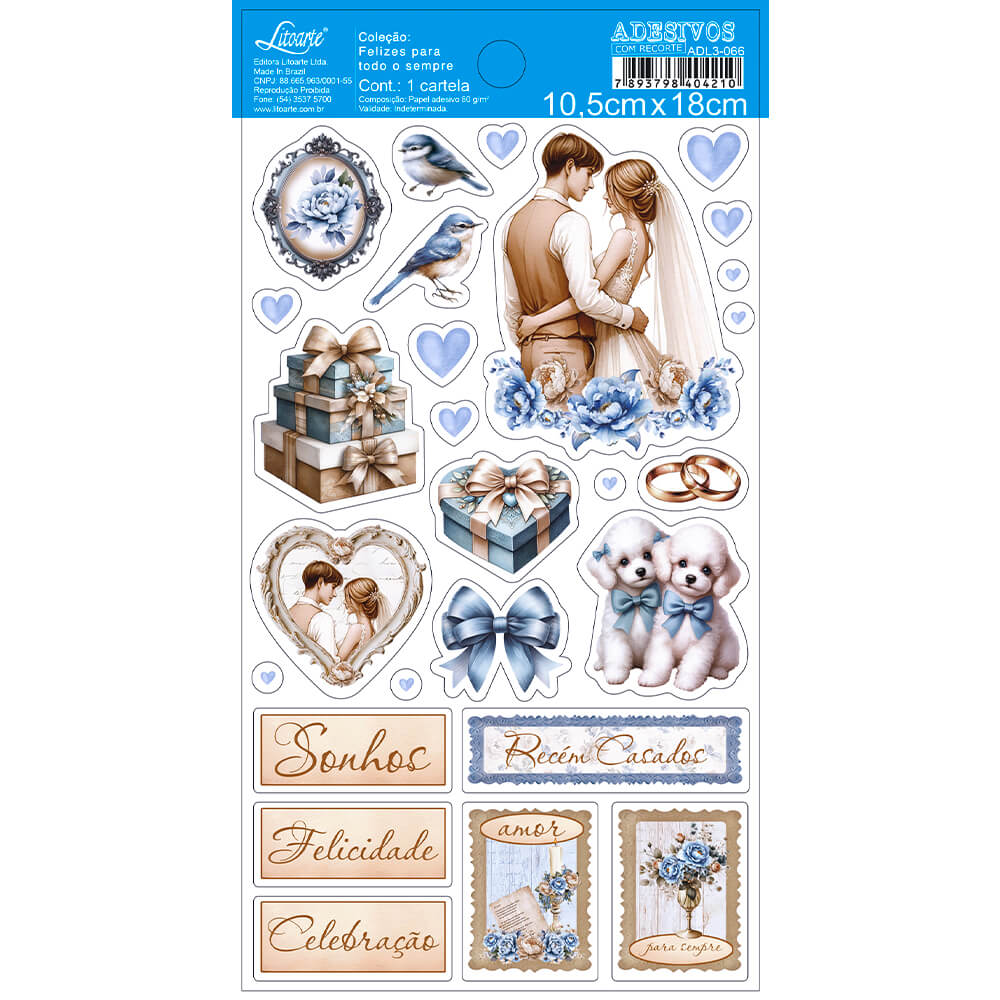 Adesivo com Recorte Casamento 10,5x18cm para Artesanato e Scrapbook Adl3-066 - Litoarte