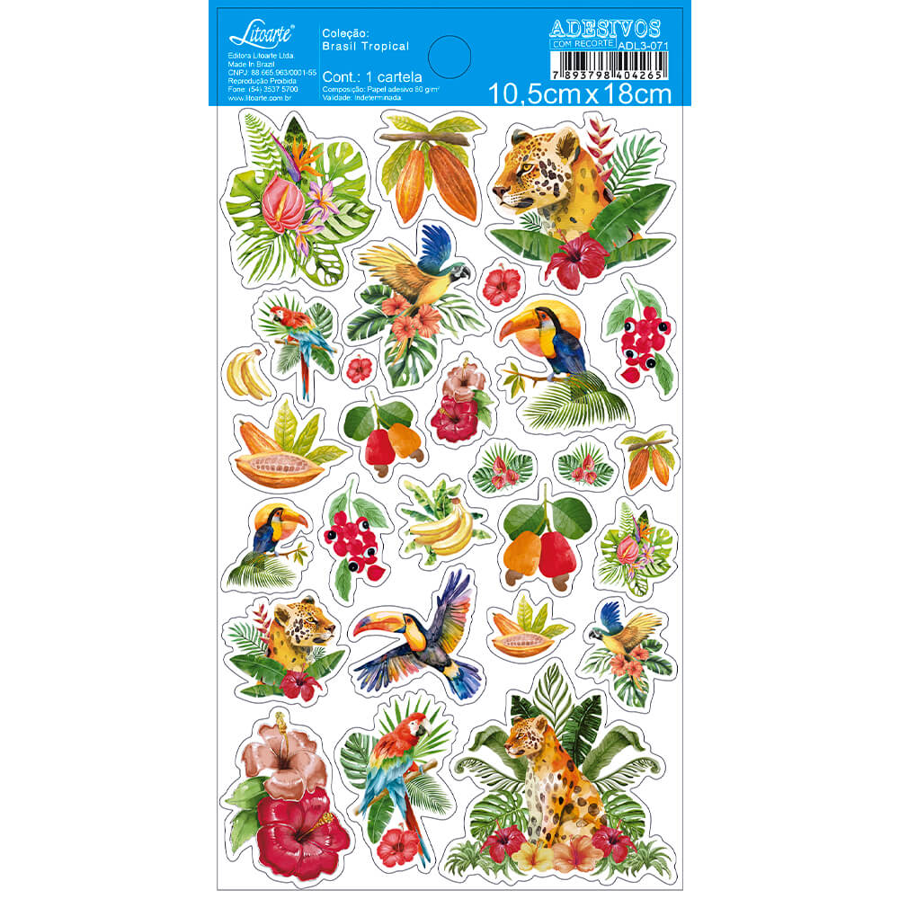 Adesivo com Recorte Tropical 10,5x18cm para Artesanato e Scrapbook Adl3-071 - Litoarte
