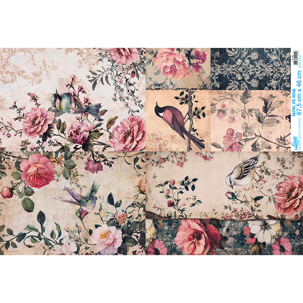 Papel de Seda Flores 2 67,5x46cm para Artesanato e Embalagens Psl-088 - Litoarte