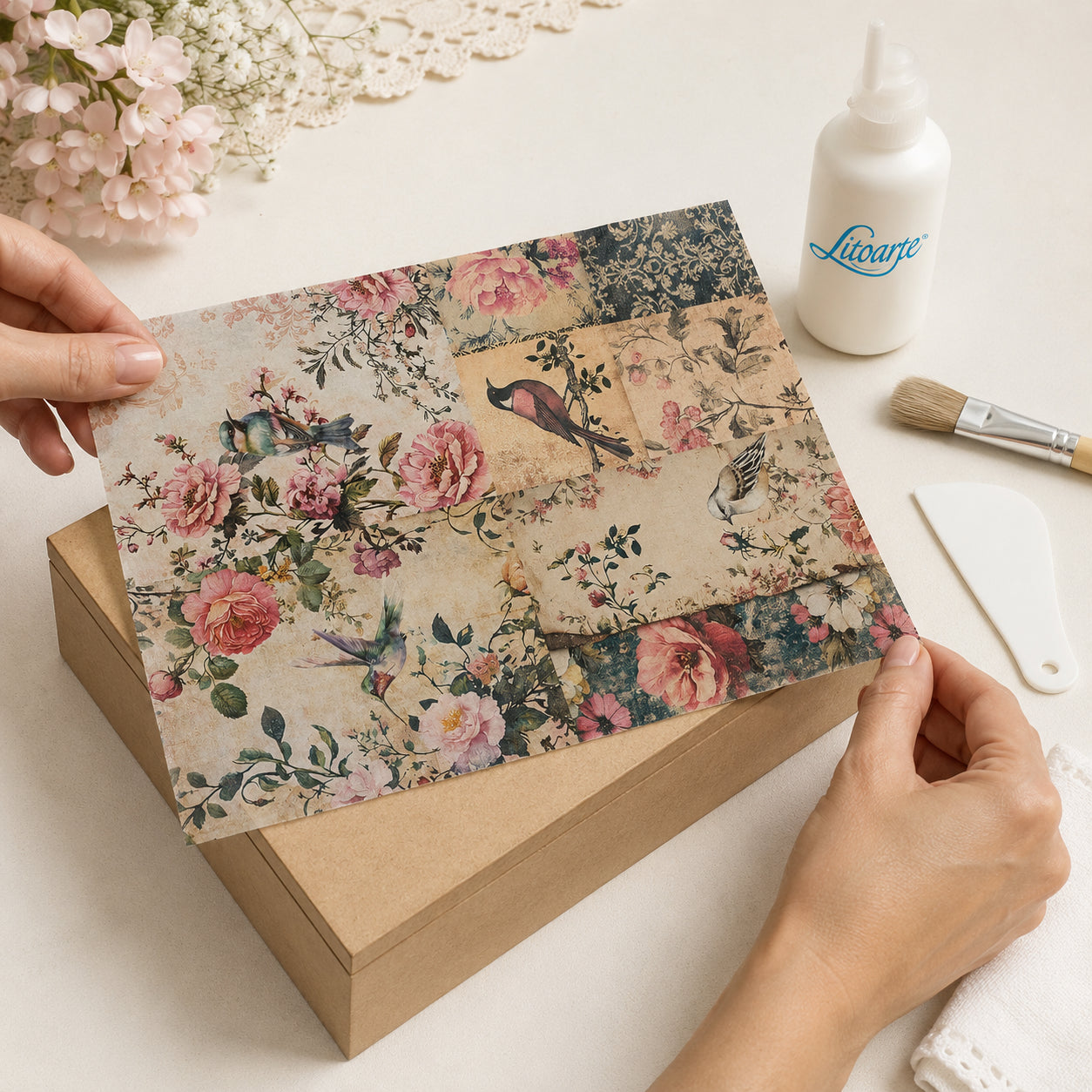 Papel de Seda Flores 2 67,5x46cm para Artesanato e Embalagens Psl-088 - Litoarte