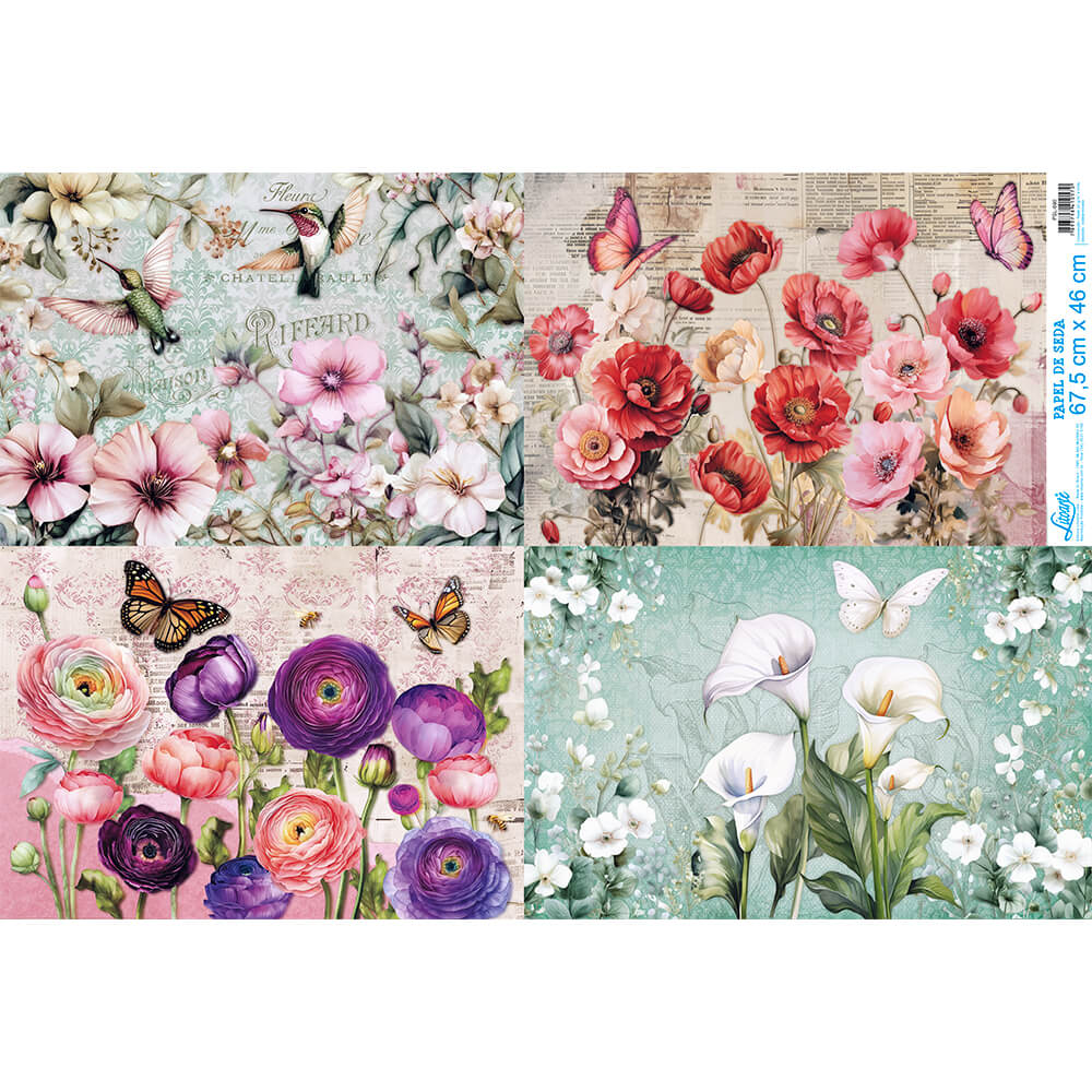 Papel de Seda Flores 4 67,5x46cm para Artesanato e Embalagens Psl-090 - Litoarte