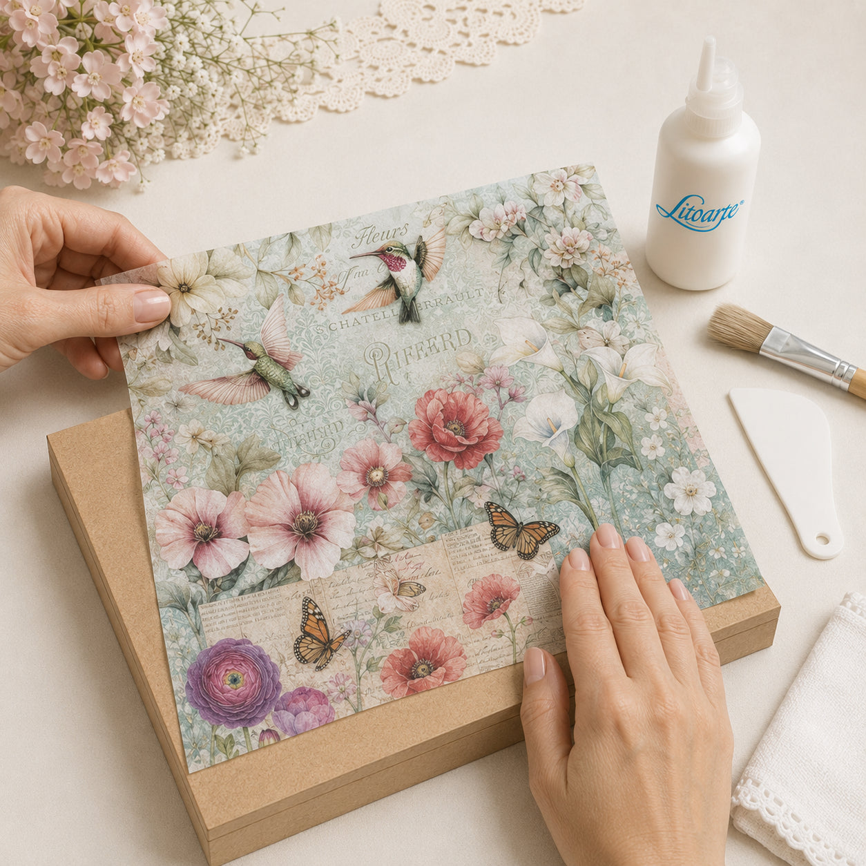 Papel de Seda Flores 4 67,5x46cm para Artesanato e Embalagens Psl-090 - Litoarte