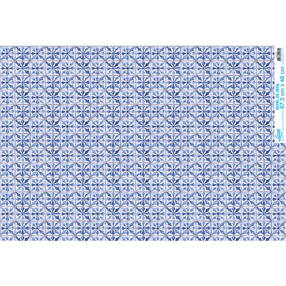 Papel de Seda Azulejo Azul I 67,5x46cm para Artesanato e Embalagens Psl-093 - Litoarte