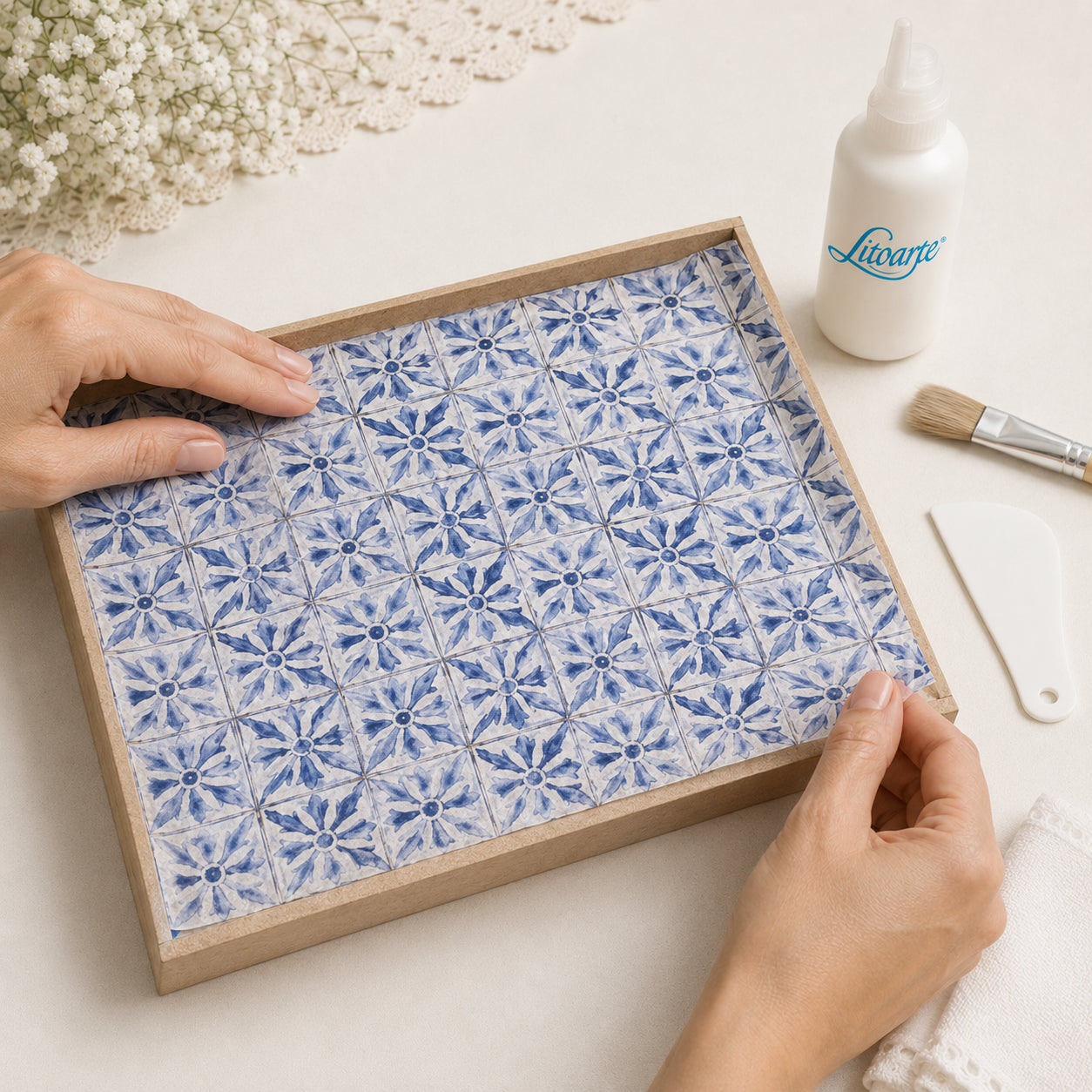 Papel de Seda Azulejo Azul I 67,5x46cm para Artesanato e Embalagens Psl-093 - Litoarte