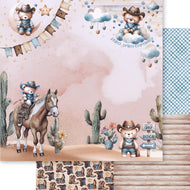 Papel para Scrapbook Dupla Face Ursinho Cowboy 30,5x30,5cm para Scrapbook e Papelaria Criativa Sd-1399 - Litoarte