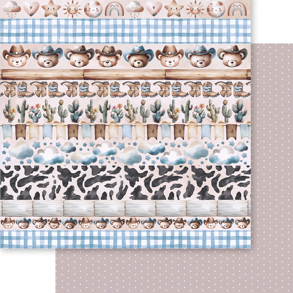 Papel para Scrapbook Dupla Face Ursinho Cowboy 30,5x30,5cm para Scrapbook e Papelaria Criativa Sd-1400 - Litoarte