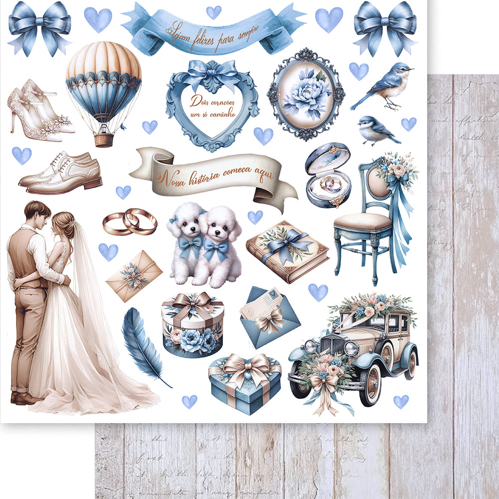 Papel para Scrapbook Dupla Face Felizes para Todo o Sempre 30,5x30,5cm para Scrapbook e Papelaria Criativa Sd-1406 - Litoarte