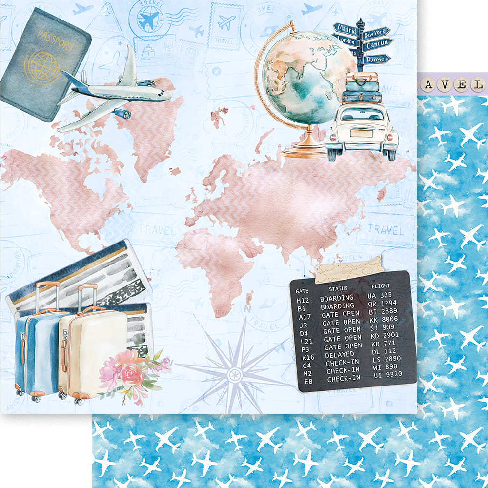 Papel para Scrapbook Dupla Face Viajando Pelo Mundo 30,5x30,5cm para Scrapbook e Papelaria Criativa Sd-1418 - Litoarte