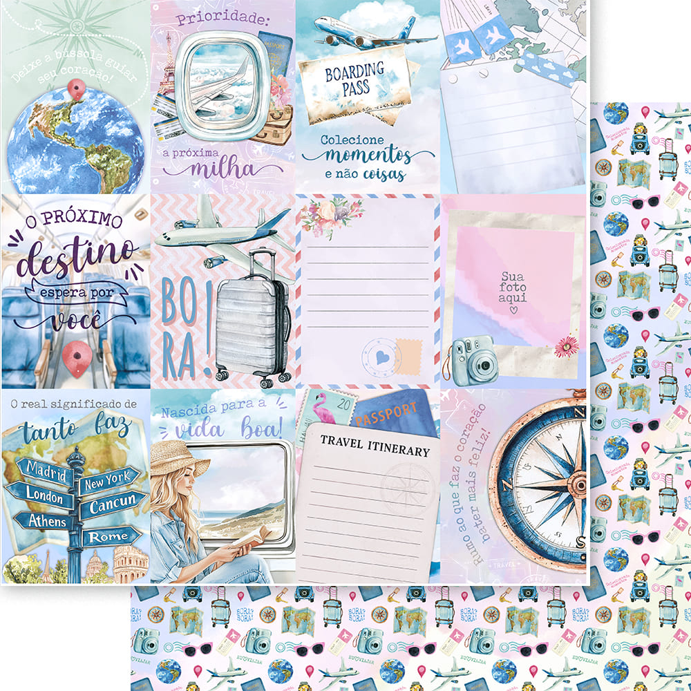 Papel para Scrapbook Dupla Face Viajando Pelo Mundo 30,5x30,5cm para Scrapbook e Papelaria Criativa Sd-1420 - Litoarte