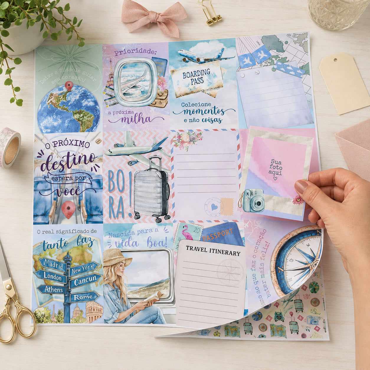 Papel para Scrapbook Dupla Face Viajando Pelo Mundo 30,5x30,5cm para Scrapbook e Papelaria Criativa Sd-1420 - Litoarte