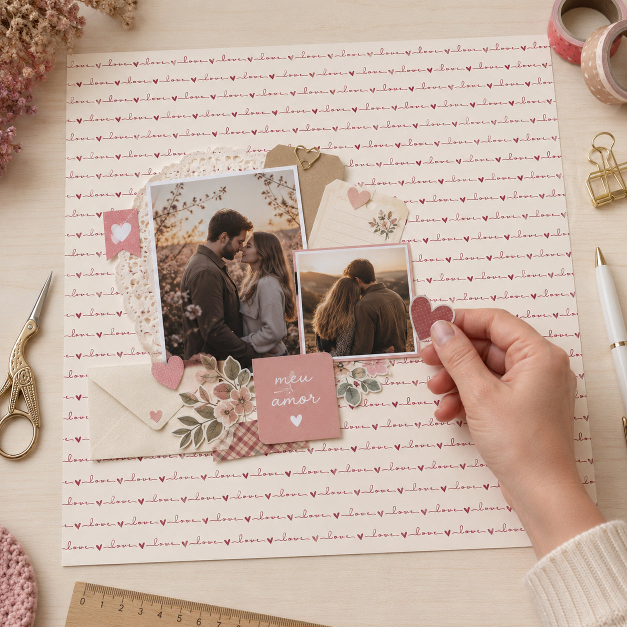 Scraps Essenciais Estampa Love 30,5x30,5cm para Scrapbook e Papelaria Criativa Se-039 - Litoarte