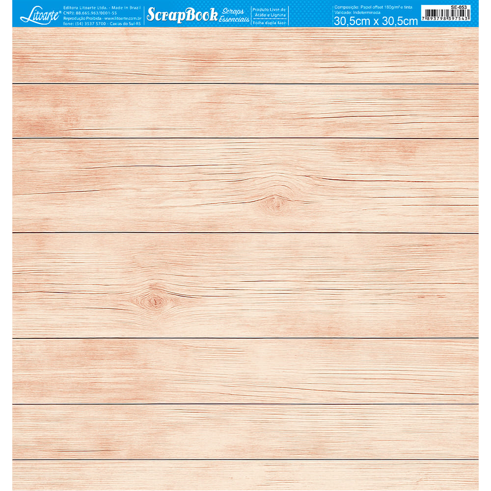Scraps Essenciais Estampa Amadeirada Bege 30,5x30,5cm para Scrapbook e Papelaria Criativa Se-053 - Litoarte