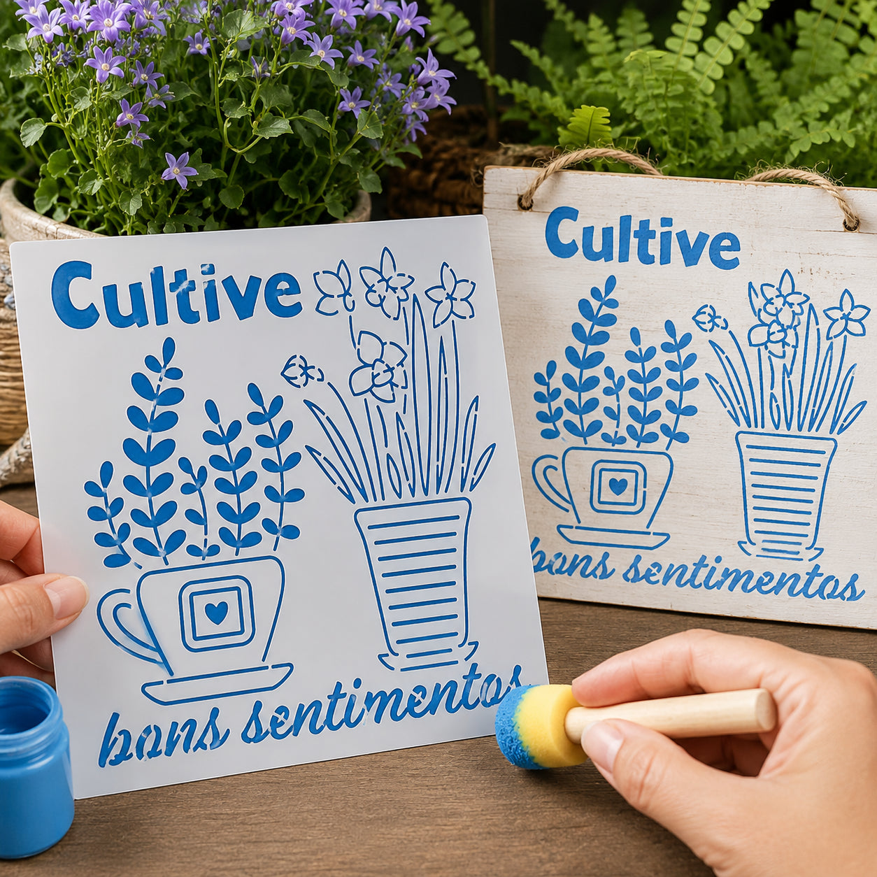 Stencil Cultive Bons Sentimentos 14x14cm para Pintura Decorativa e Artesanato Sta-229 - Litoarte